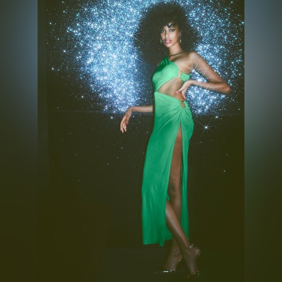 Fleur du Mal Asymmetric Side Knot Dress One-Shoulder Green Women’s XS cutouts - Picture 4 of 11